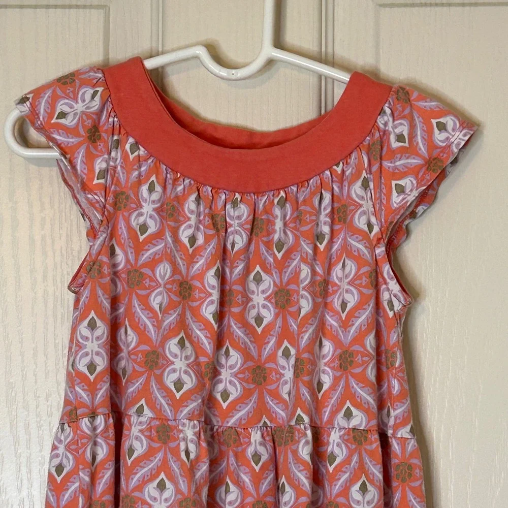 Tea Collection Orange Feather Print Tiered Dress Girls Size‎ 4